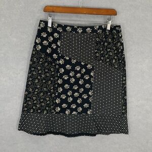 Ann Taylor LOFT Skirt Sz 10 Black Floral Patchwork Print 100% Cotton Retro‎ Y2K